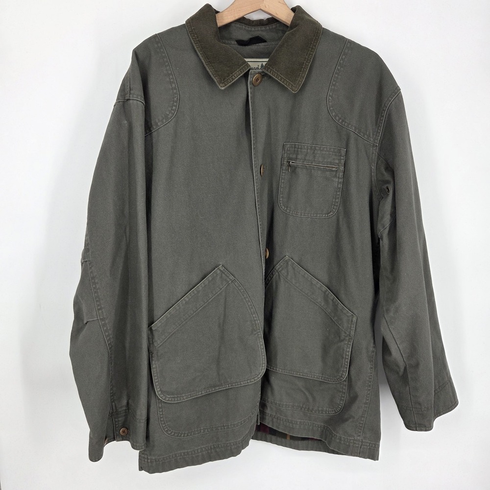 L.L. Bean Original Field Coat Flannel Lined Barn Jacket Mens Large Green Reg
